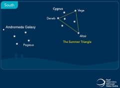 Starchart of the southern sky showing the Summer Triangle, Pegasus and the position of the Andromeda Galaxy