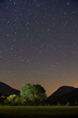 Night sky at Ennerdale, Cumbria. The mountain to the right of the image is Pillar. 